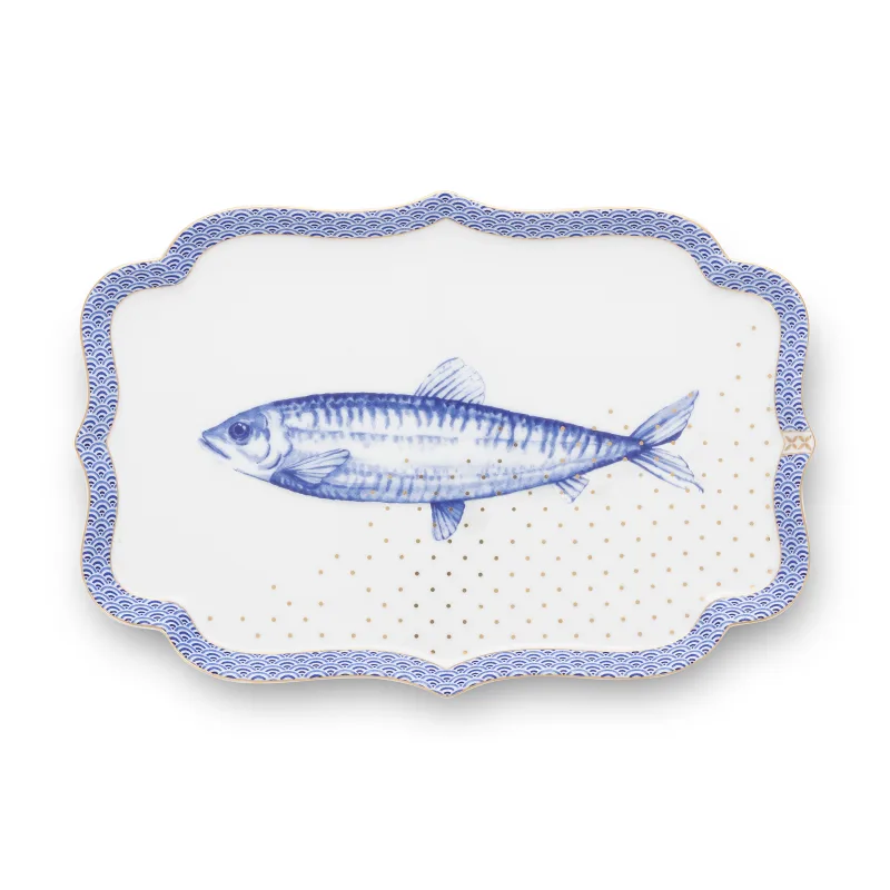 Pip Studio Royal Yerseke oválný tác 26x18cm, bílo-modrý
