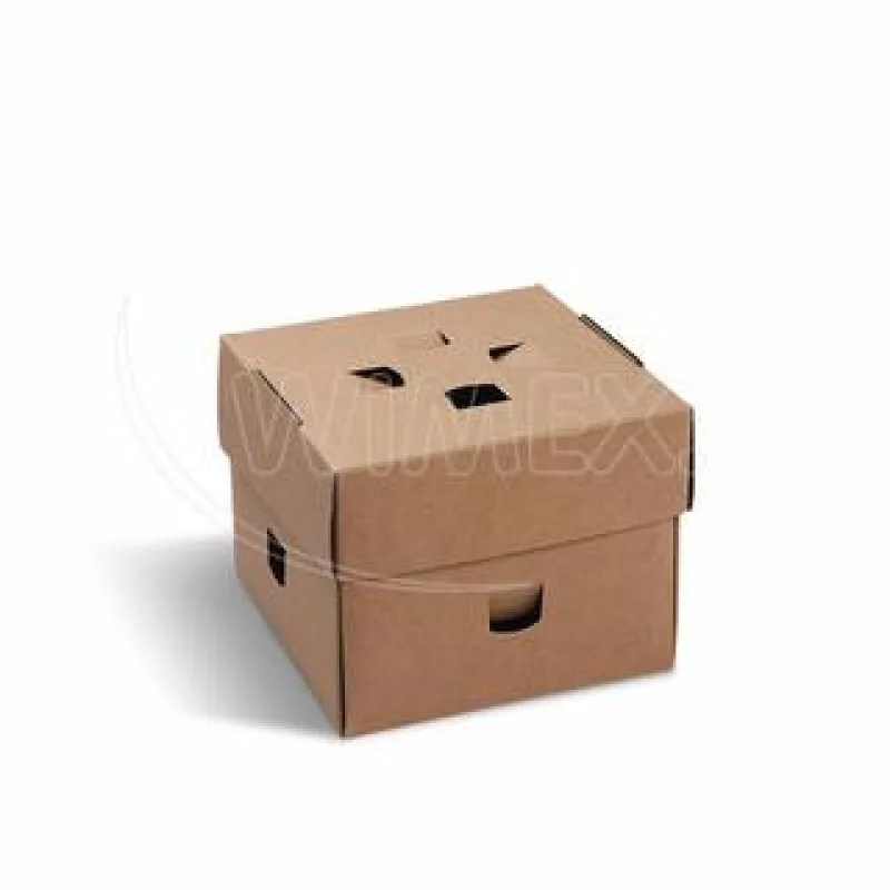 Burger box (PAP - FSC Mix) rozkládací nepromastitelný kraft 120 x 120 x 100 mm [100 ks] (48500)