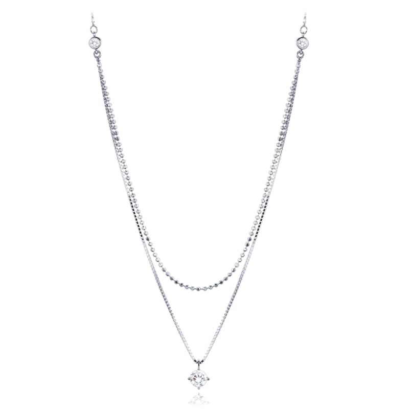 MINET Dvojitý stříbrný náhrdelník s bílým zirkonem JMAS0289SN45