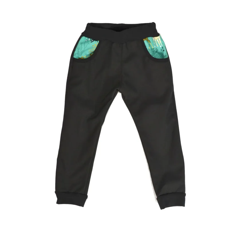 Detské nohavice softshellové -čierná/jelene, veľ. 122-134