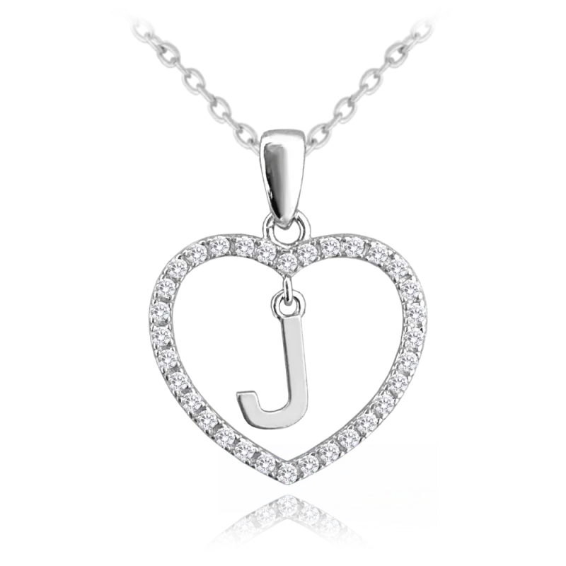 MINET Stříbrný náhrdelník písmeno v srdíčku "J" se zirkony JMAS900JSN45