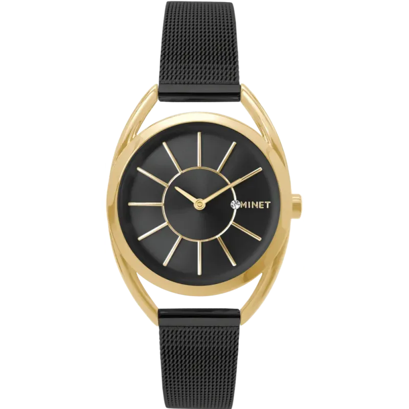 MINET Zlaté dámské hodinky ICON BLACK GOLD MESH MWL5221