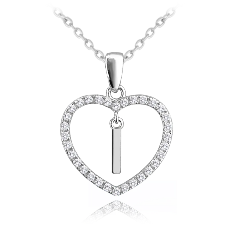 MINET Stříbrný náhrdelník písmeno v srdíčku "I" se zirkony JMAS900ISN45