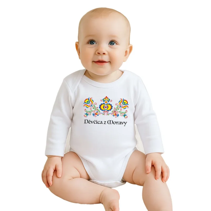 Detské body s potlačou New Baby Ľudový vzor Děvčica z Moravy