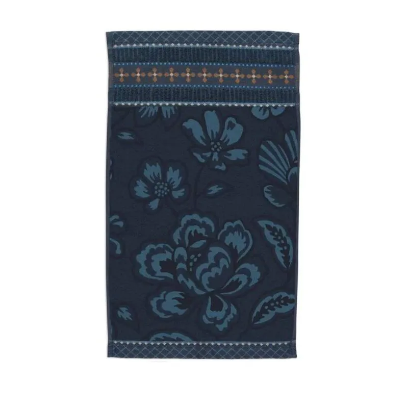 Pip Studio bavlněný froté ručník na ruce Jasmine Jacquard tmavě modrý 30x50 cm