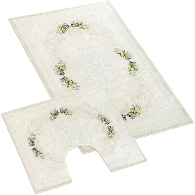 Kúpeľňová sada predložiek Ružičky 3D 60x100 + 60x50cm