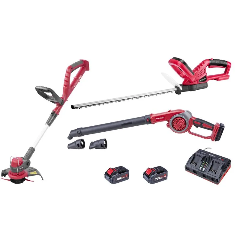 Set Worcraft WSET-05, S20Li ShareSYS, plotostrih, vyžínač, fúkár, nabíjačka, 2x 4.0 Ah akumulátor