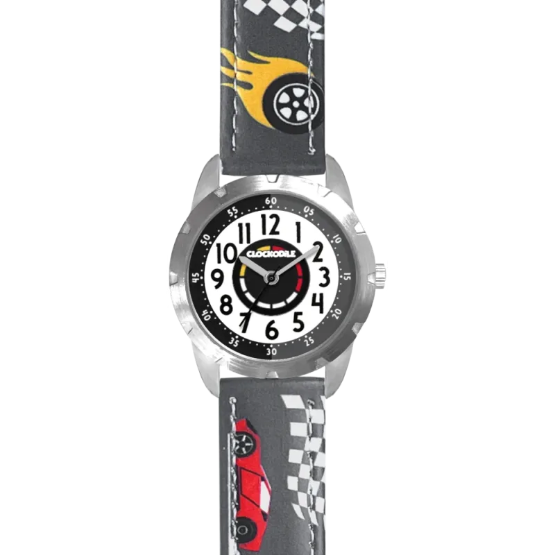 CLOCKODILE Dětské svítící šedé chlapecké hodinky ZÁVODNÍ AUTA CWB0121
