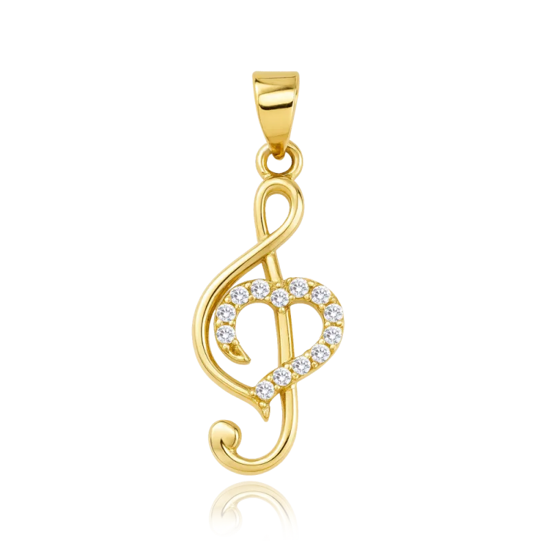 MINET Zlatý přívěs houslový klíč se srdcem a bílými zirkony Au 585/1000 0,95g JMG0307WGP02
