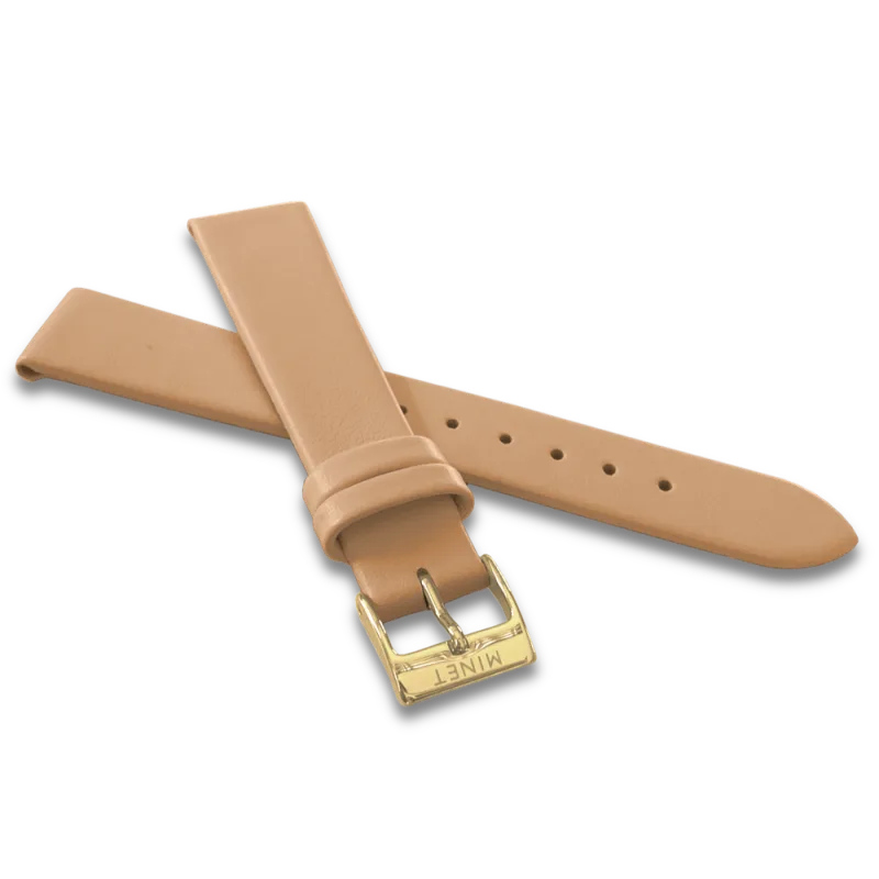 MINET Béžový kožený řemínek se zlatou sponou - 16 MSLCG16