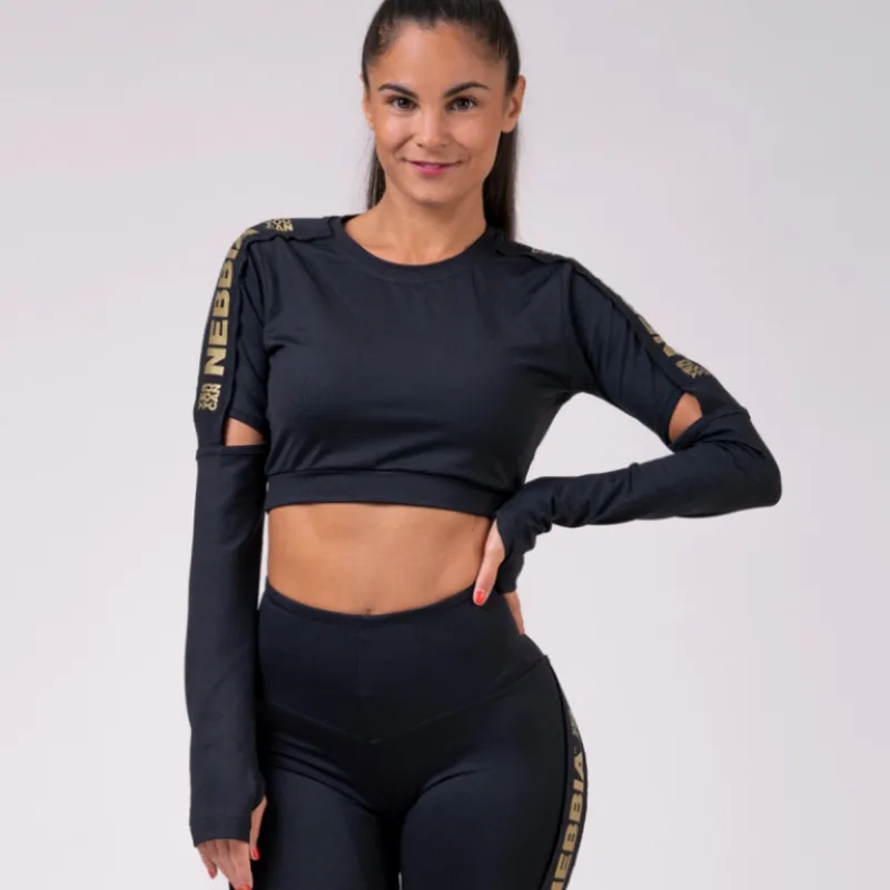 Honey Bunny crop top s dlhým rukávom 821 Black - NEBBIA Veľkosť: XS