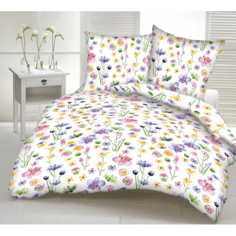 Bavlnené obliečky, Kvety na bielom 140x200/70x90 cm