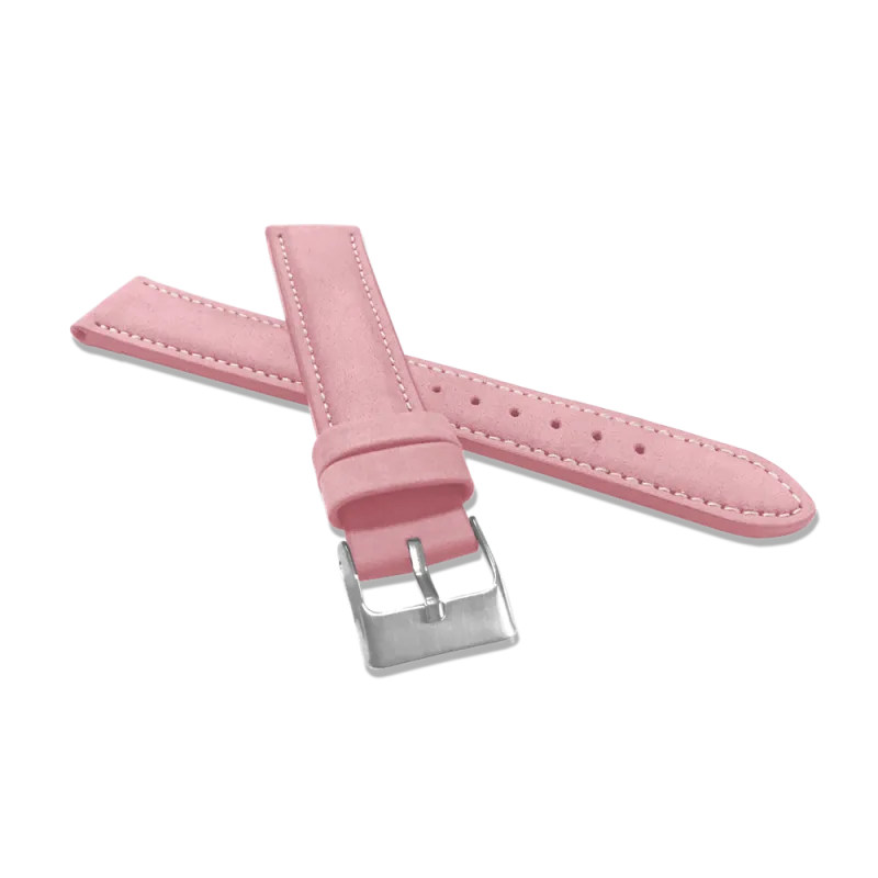 MINET Růžový prošitý kožený řemínek z jemného nubuku - 18 MSNUX18