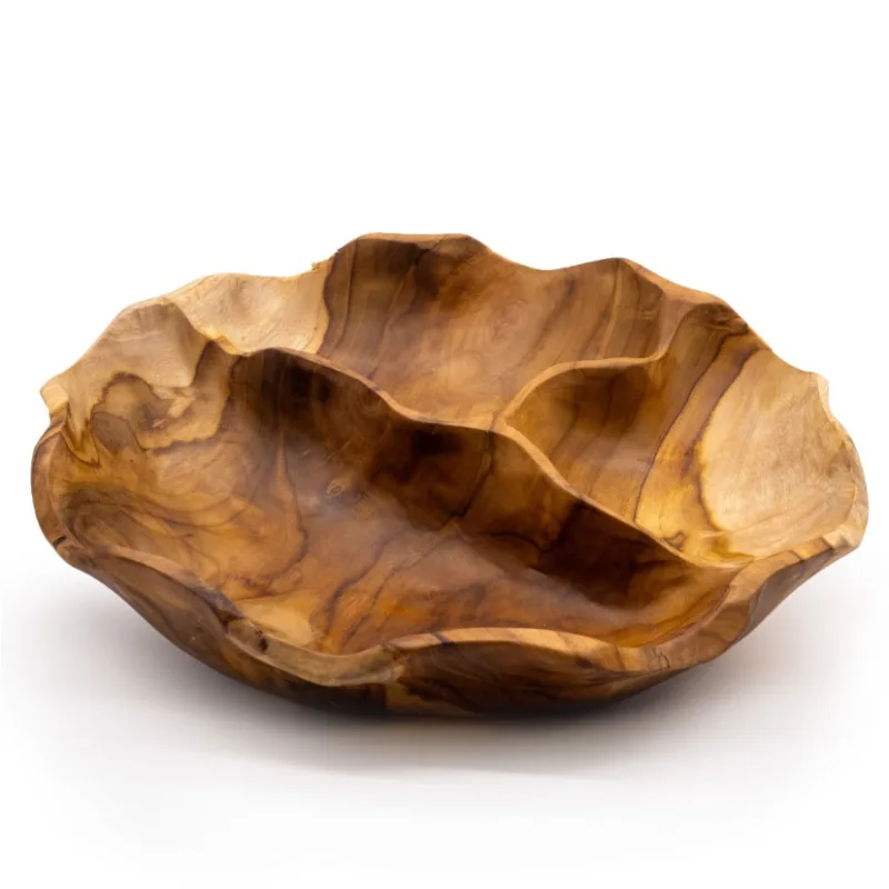 Hladká Okrúhla Miska na Ovocie z Teakového Dreva, tri časti - 30x5,5 cm