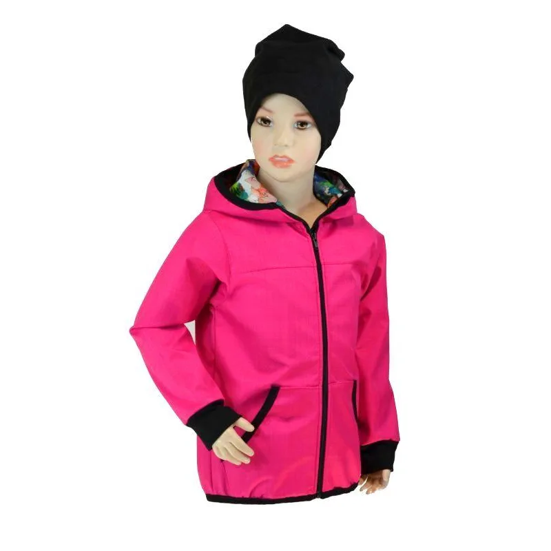 Detská bunda - bambusový softshell - ružová/rozkvetnutá zahrada, veľ. 122-134