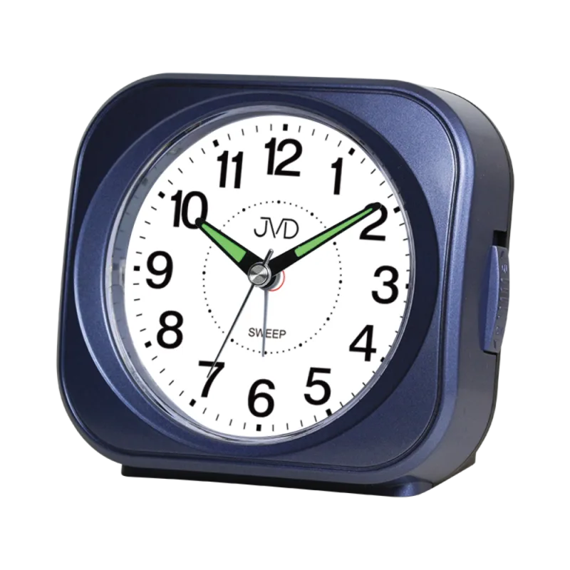 JVD Modrý tichý budík s LED osvětlením s plynulým chodem JVD SRP1604.1