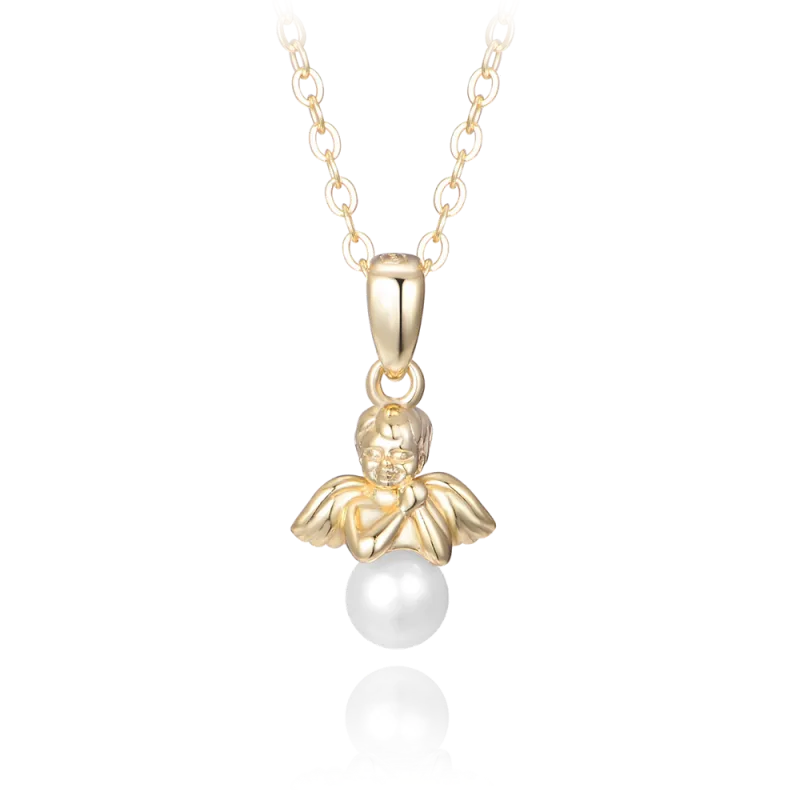 MINET Pozalcený stříbrný náhrdelník ANDĚL s perlou JMAS7044GN38