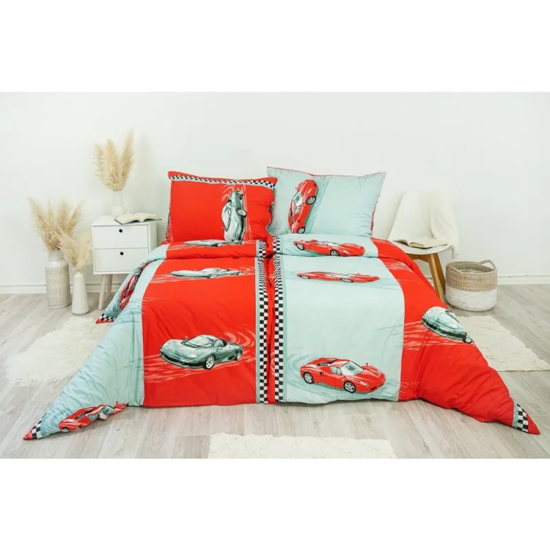 Stanex Detské posteľné obliečky bavlnené Autíčka červené 140x200/70x90 cm