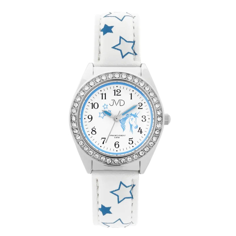 JVD Dětské modro-bílé náramkové hodinky JVD J7117.9 s jednorožcem