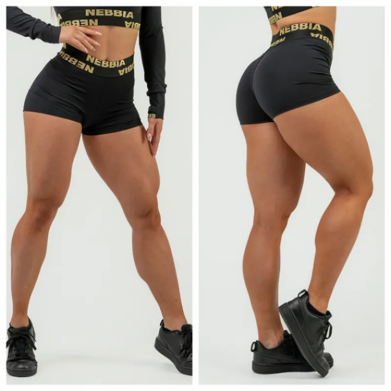 Dámske kompresné šortky s vysokým pásom 832 Black-Gold - NEBBIA Veľkosť: M