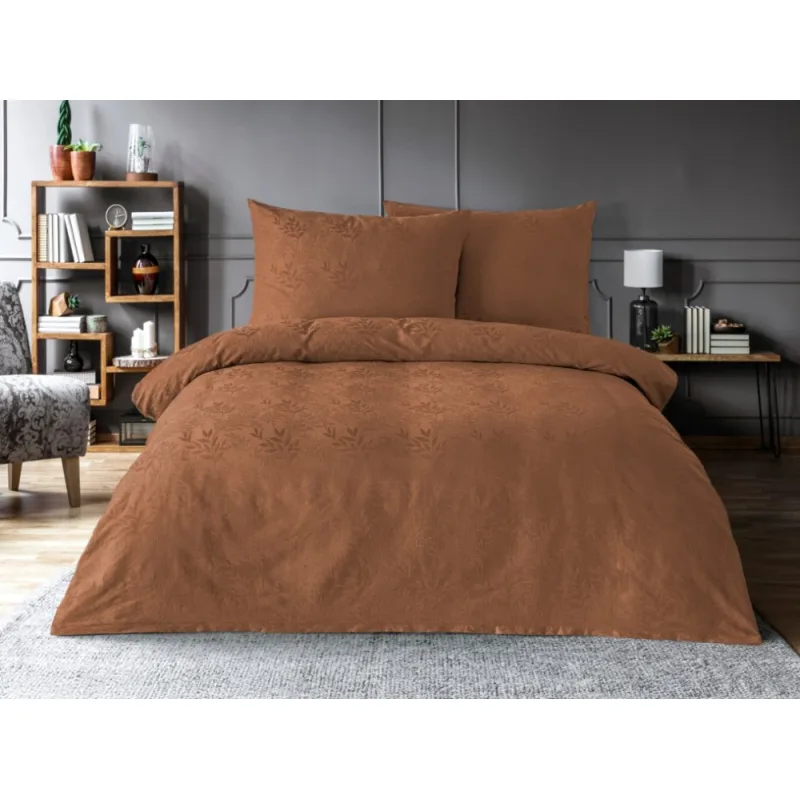 Luxusné žakárové obliečky listy hnedé 200x220/2x70x90 cm