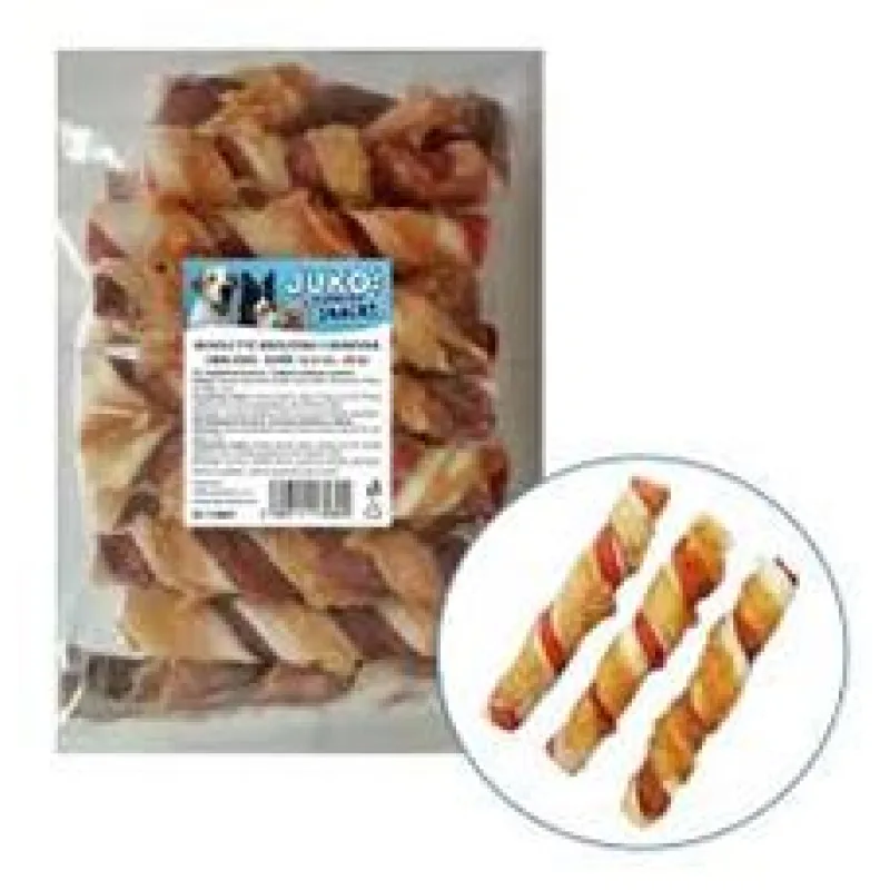 Tyč buvolí kroucená 2 barevná obalená kuřecím masem JUKO Snacks 12,5 cm (20 ks)