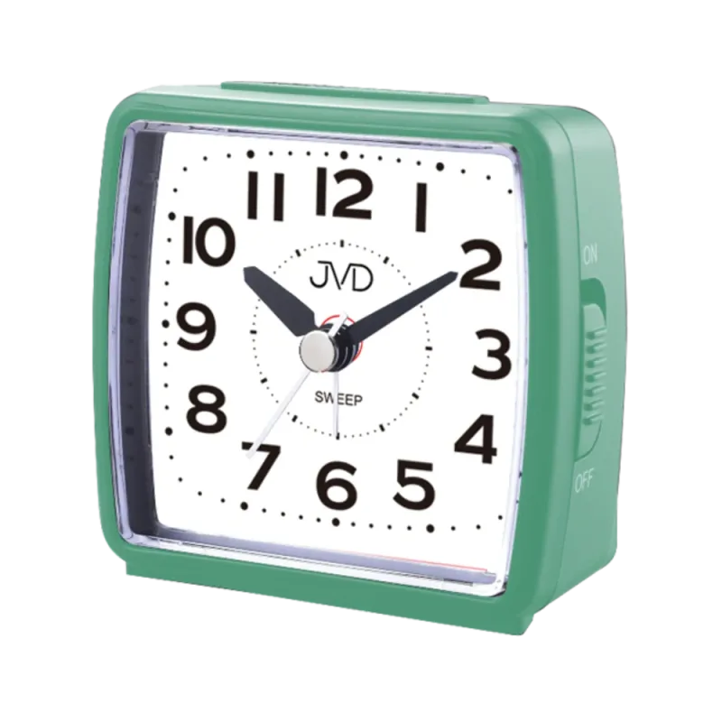 JVD Zelený tichý ručkový budík s LED osvětlením s plynulým chodem JVD SRP7602.1