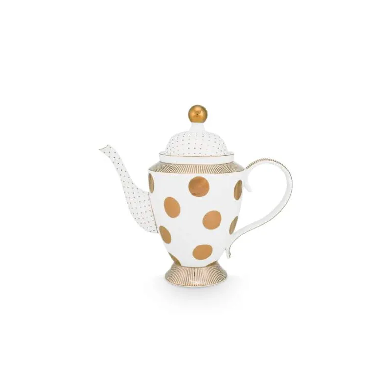 Pip Studio Dot Delight čajová konvice 1,25l, bílo-zlatá