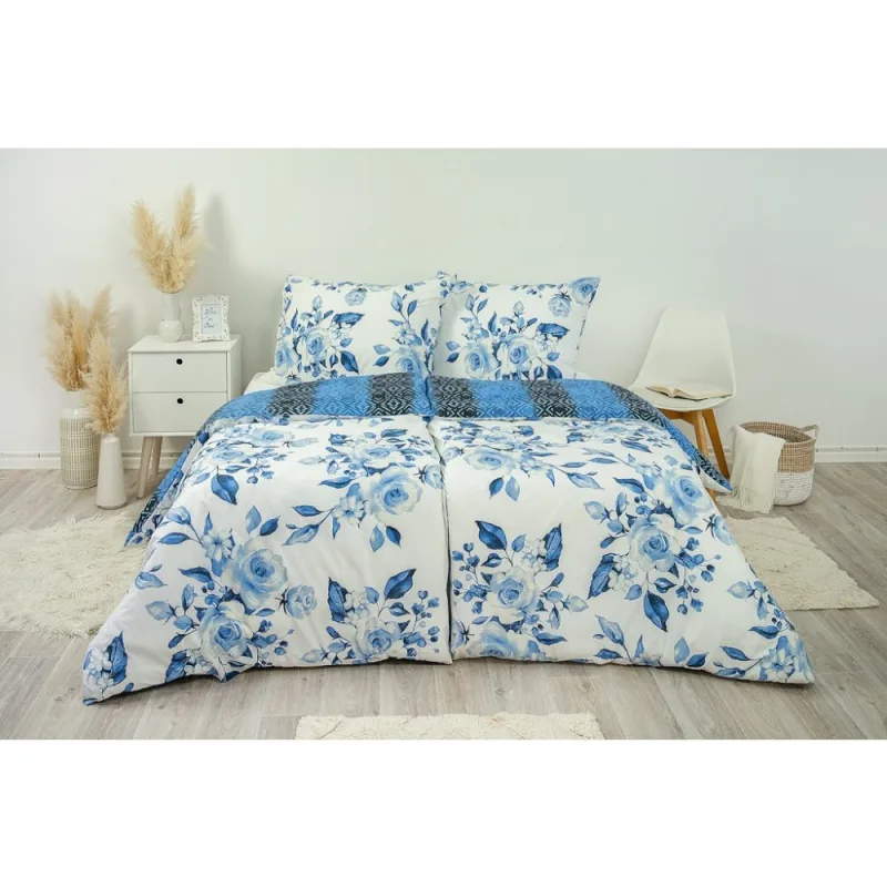 Posteľné obliečky bavlnené Modré ruže 140x200/70x90 cm