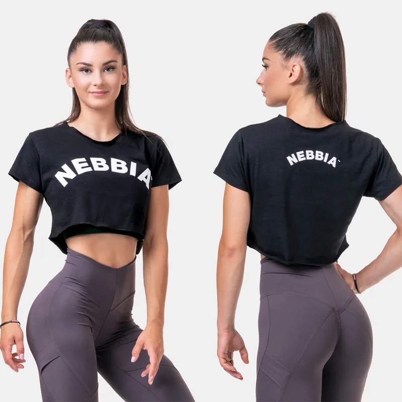 Voľný Fit and Sporty crop top 583 black - NEBBIA Veľkosť: XS