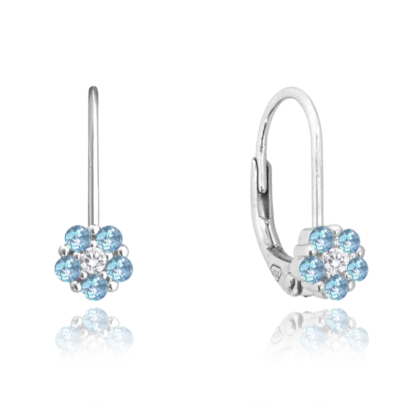 MINET Dětské stříbrné náušnice KYTIČKY se světle modrými zirkony JMAD0037AE00