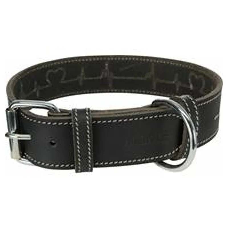 RUSTIC kožený obojek Heartbeat - černá L-XL:55-65cm/40mm