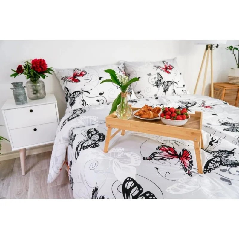 Stanex Luxusné obliečky Motýľ biely 100% Bavlna 140x220/70x90 cm