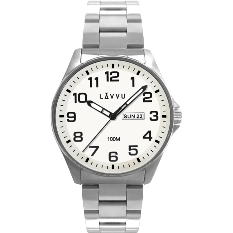LAVVU Ocelové pánské hodinky BERGEN White se svítícím číselníkem LWM0140