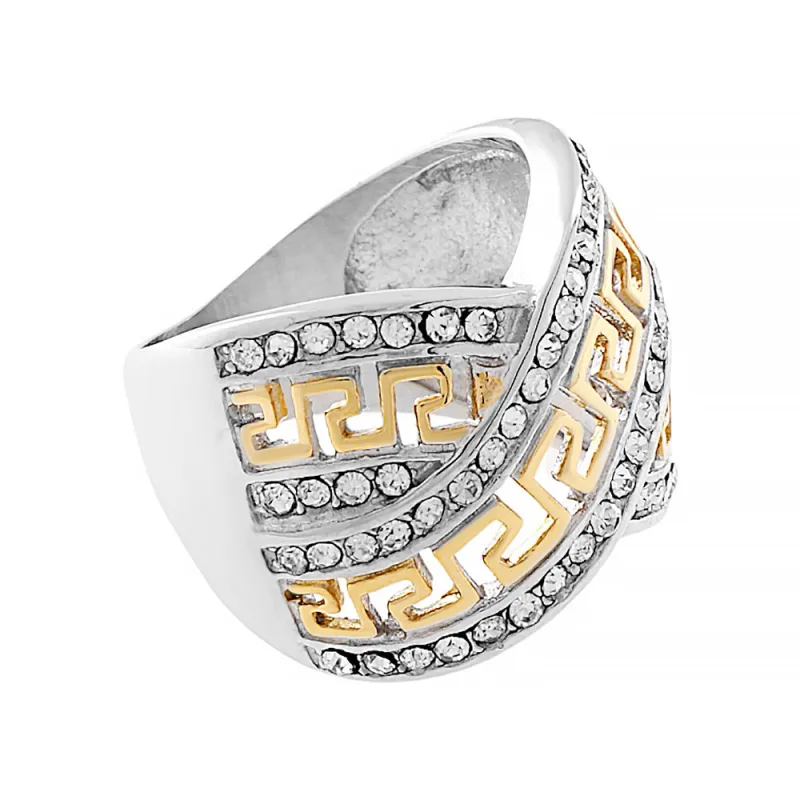 MPM Dámský ocelový nerezový prsten se zirkony Leone (velikost 58) - stříbrnozlaté barvy