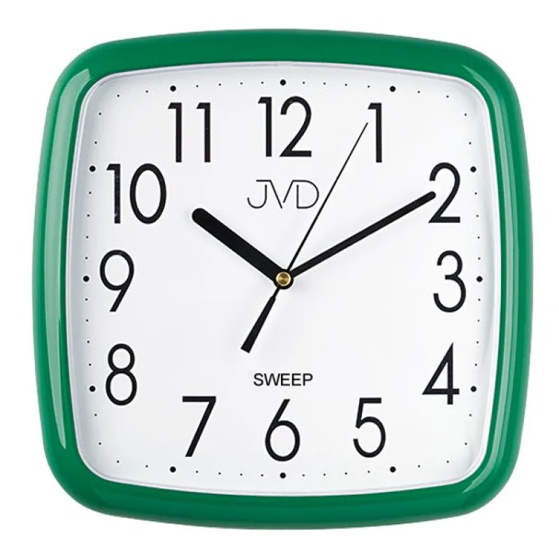 Zelené hranaté hodiny netikající tiché JVD sweep HP615.15