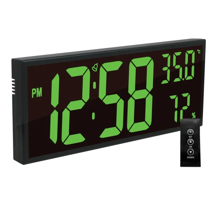 JVD Digitální černé nástěnné hodiny s LED podsvícením zelené číslice JVD DH309.3