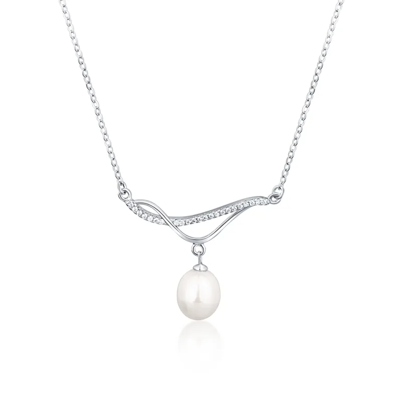 JVD Dámský stříbrný náhrdelník se zirkony a perlou SVLN0354SD2P145