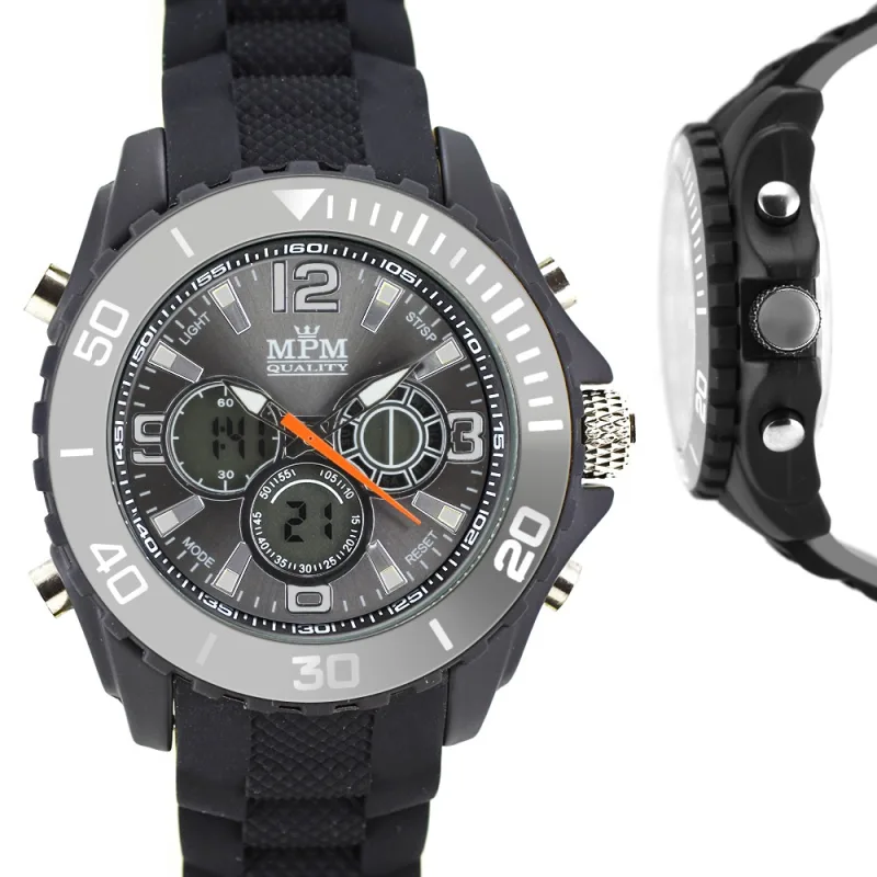 MPM Pánské sportovní hodinky se stříbrným číselníkem na silikonovém řemínku W01M.10606.B