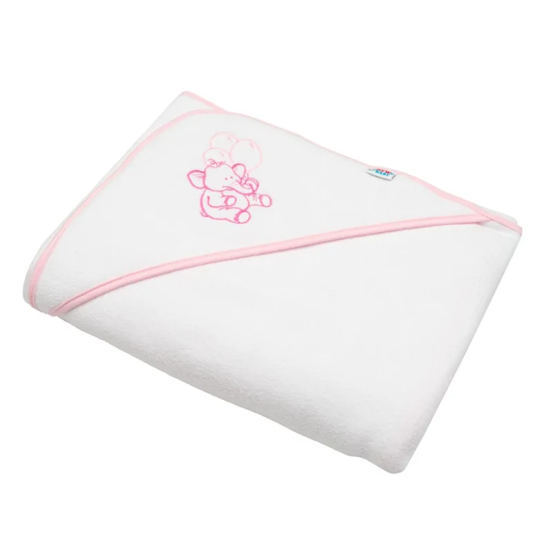 Detská froté osuška s výšivkou a kapuckou New Baby 100x100 biela sloník