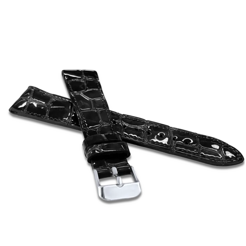 LAVVU Černý lesklý prošitý řemínek CROCO OCALA z luxusní kůže Top Grain - 20 LSAGB20