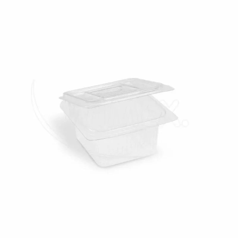 Miska hranatá průhledná s integrovaným víčkem 375 ml (rPET) [50 ks] (77703 )