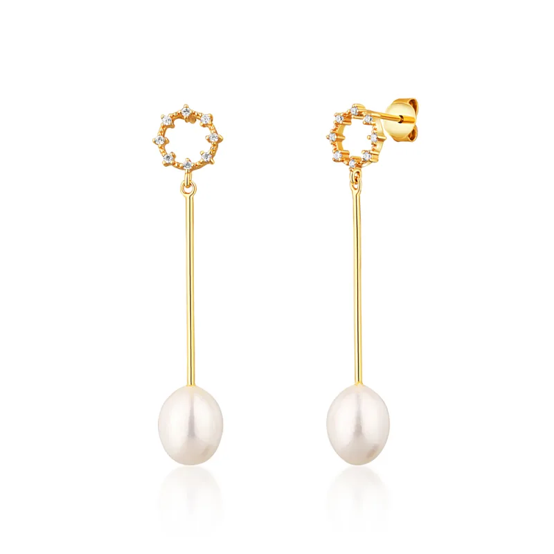 JVD Dámské stříbrné pozlacené visací náušnice s perlami na puzetku SVLE1586XD2GP00