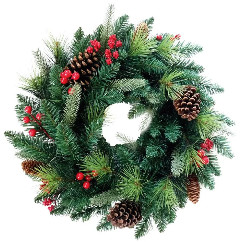 Veniec na dvere Berry, prírodný s čečinou a šiškami, 45 cm