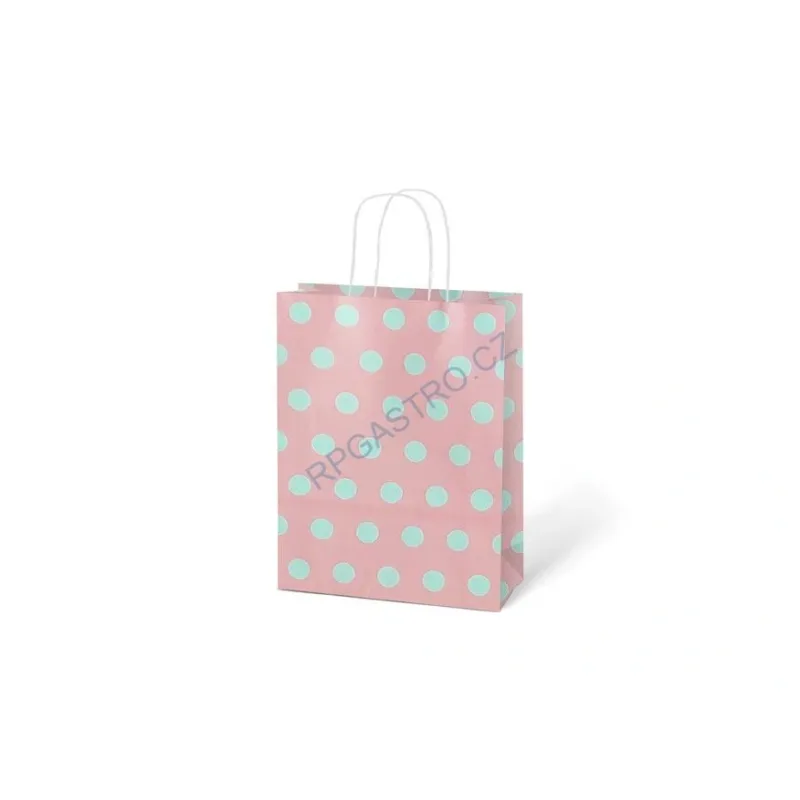 Papírová taška dárková vel.M 210x270x110 mm růžová s bílými puntíky (5251326.6)