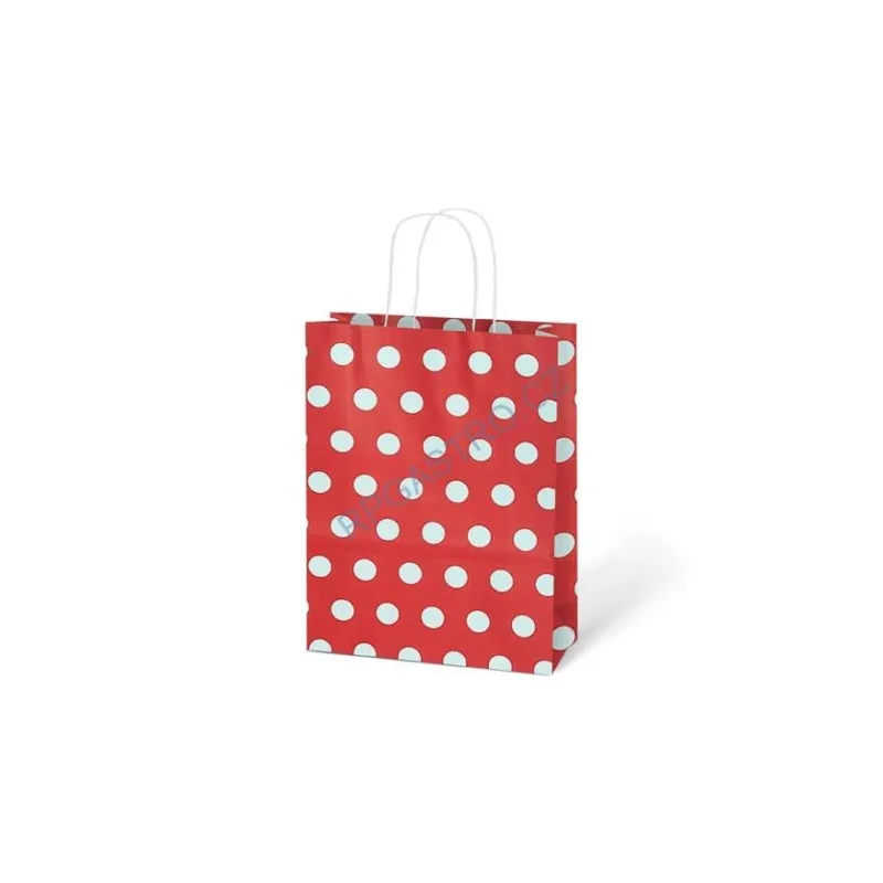 Papírová taška dárková vel.M 210x270x110 mm červená s bílými puntíky (5251326.1)