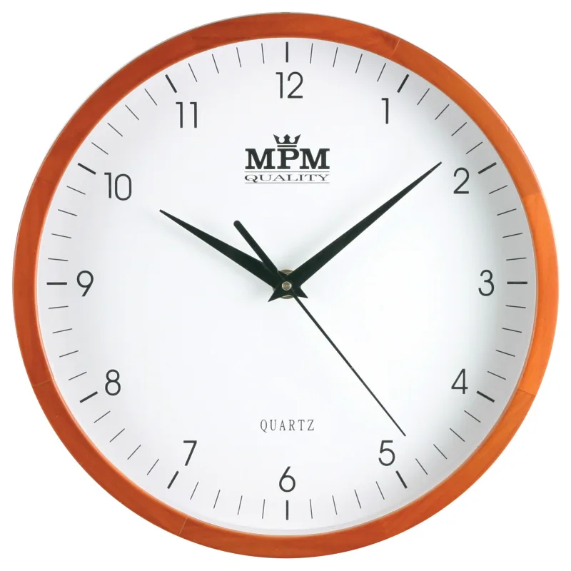 MPM Dřevěné nástěnné hnědé hodiny MPM E01.2472