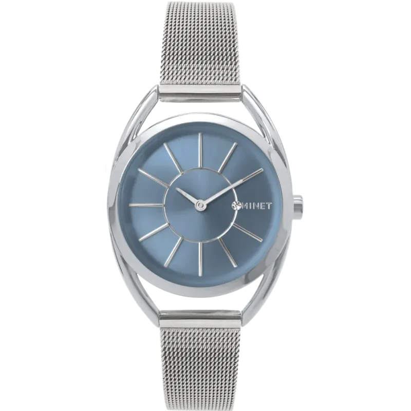 MINET Stříbrné dámské hodinky ICON BLUE MESH MWL5222 s modrým číselníkem