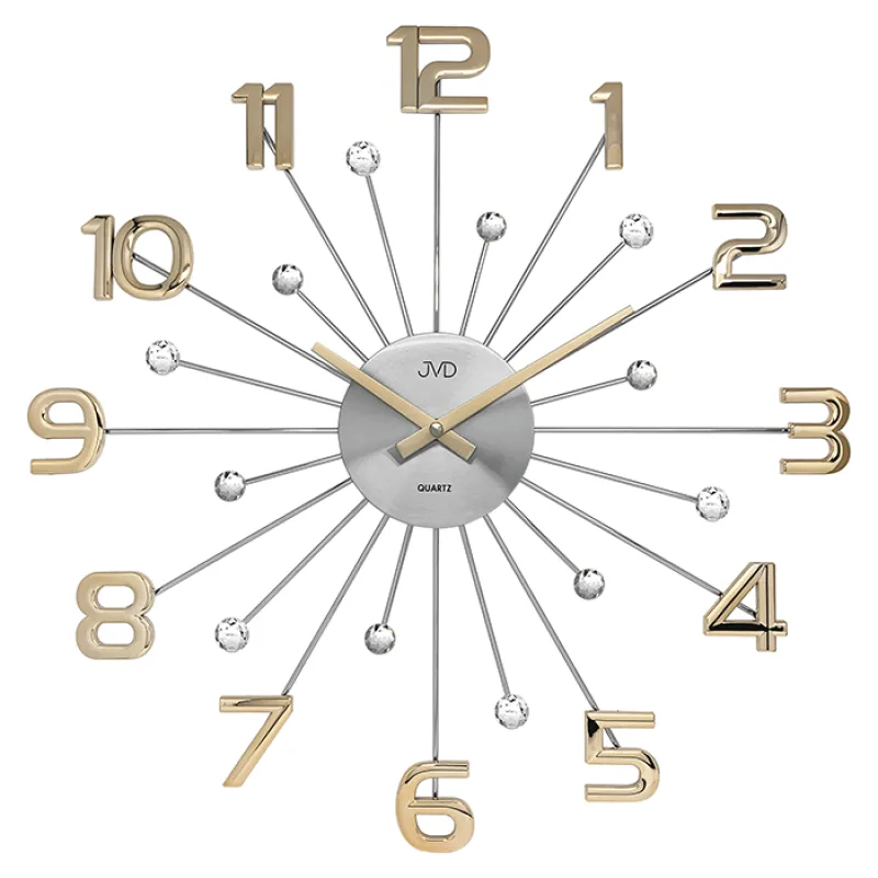 Luxusní designové kovové nástěnné šedozlaté hodiny JVD HT109.2