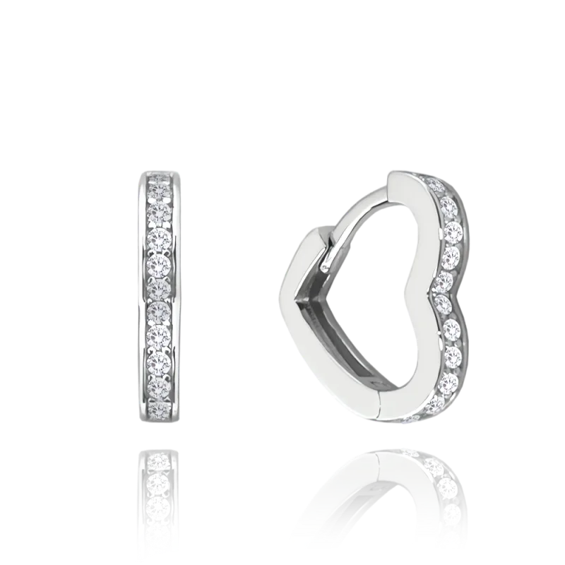 MINET Stříbrné náušnice SRDÍČKA s bílými zirkony